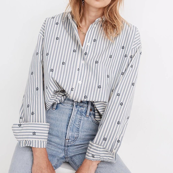 NWT Madewell Floral Painter Shirt Stell Stripe Medium Blue White - Picture 10 of 10